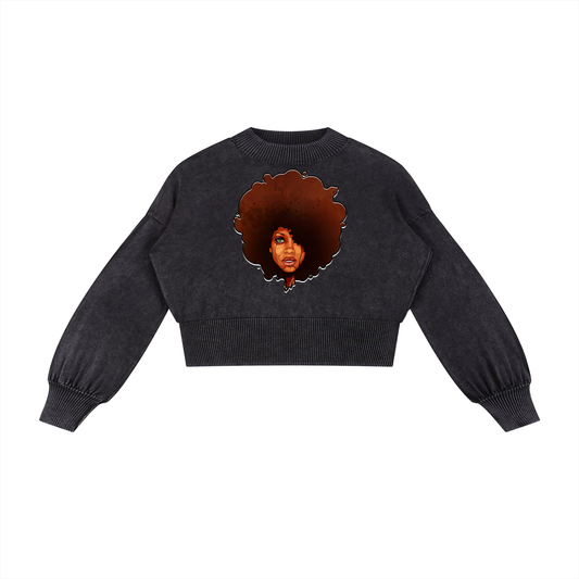 "Erykah" Mineral Wash Balloon Sleeve Cropped Sweater