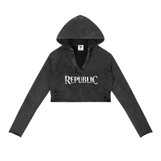"REPUBLIC™ " Vintage Washed Raw Edge Hoodie